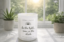 Be the Light Christian quote soy candle in a white tumbler