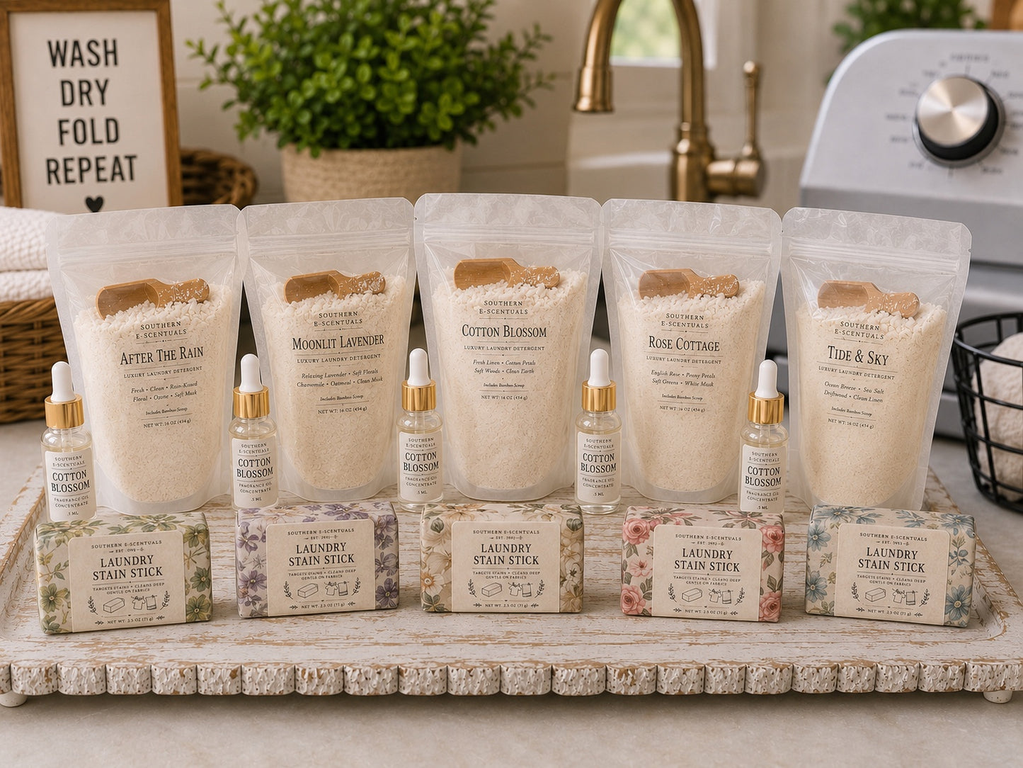 Southern E-Scentuals luxury laundry detergent in six scent options