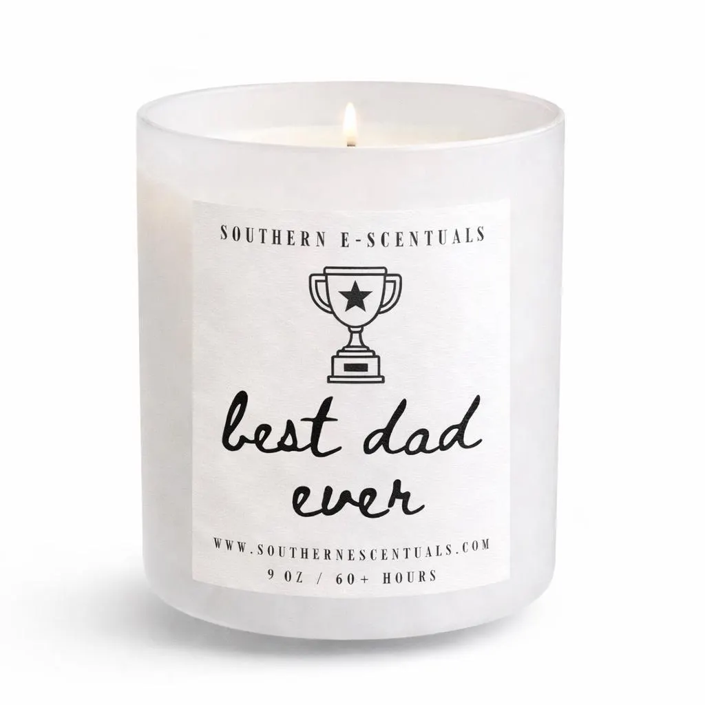 Best Dad Ever white tumbler soy candle on a white background