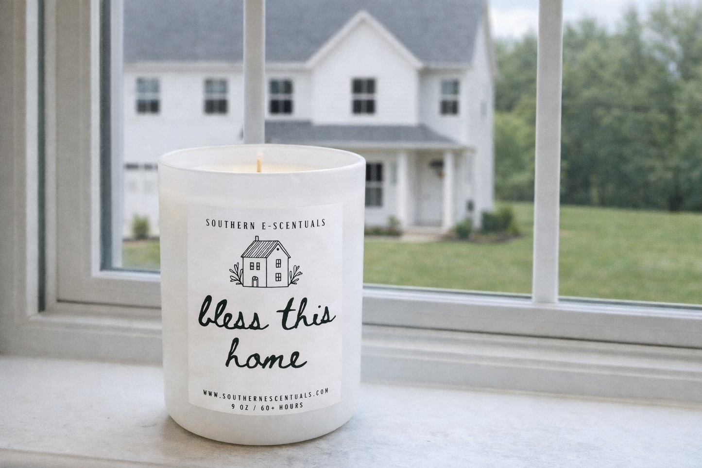 Bless This Home white tumbler housewarming soy candle