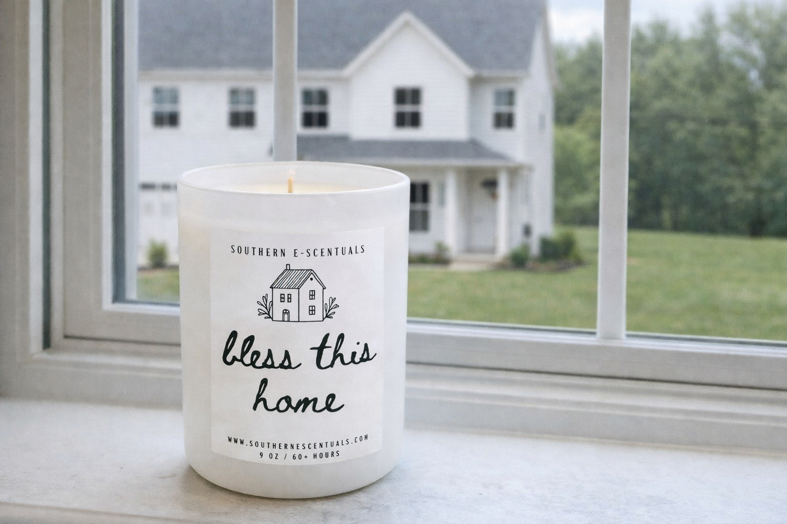Bless This Home white tumbler housewarming soy candle