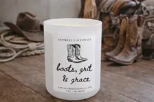 Boots Grit and Grace white tumbler Southern quote soy candle
