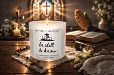 Move Mountains Christian quote soy candle in a white tumbler