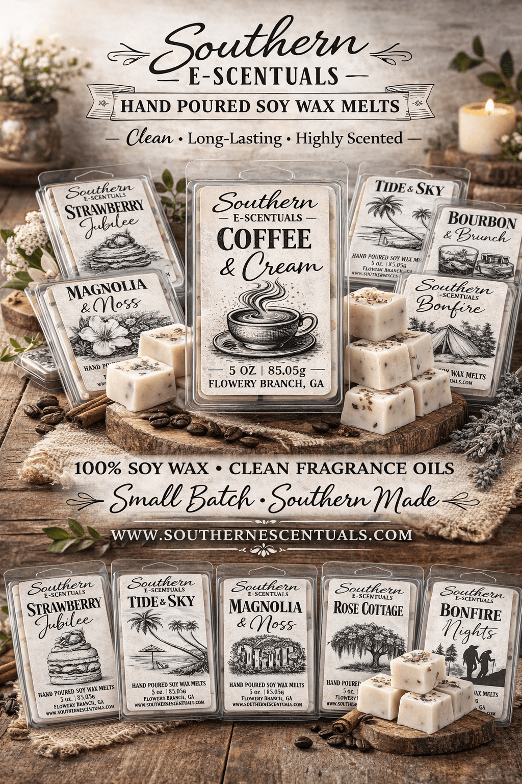 Coastal Wax Melts | Fresh Ocean & Beach Scents | Highly Scented Soy Wax Melts - Southern E - Scentuals - Retail