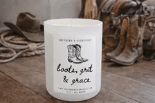 Boots, Grit & Grace white tumbler soy candle by Southern E-Scentuals
