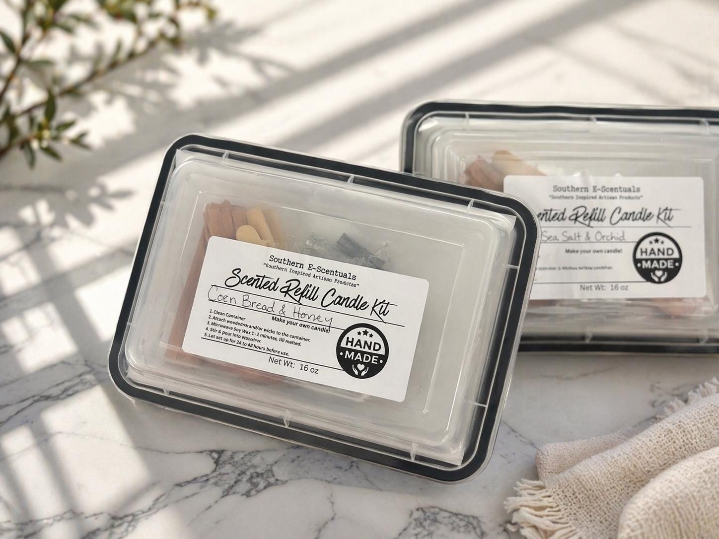 Southern E-Scentuals DIY scented soy candle refill kits with wooden wicks