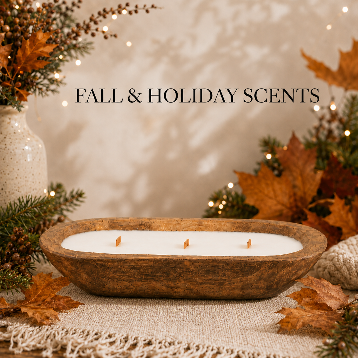 17 oz wooden dough bowl soy candle with three wooden wicks for Fall and Holiday Scents