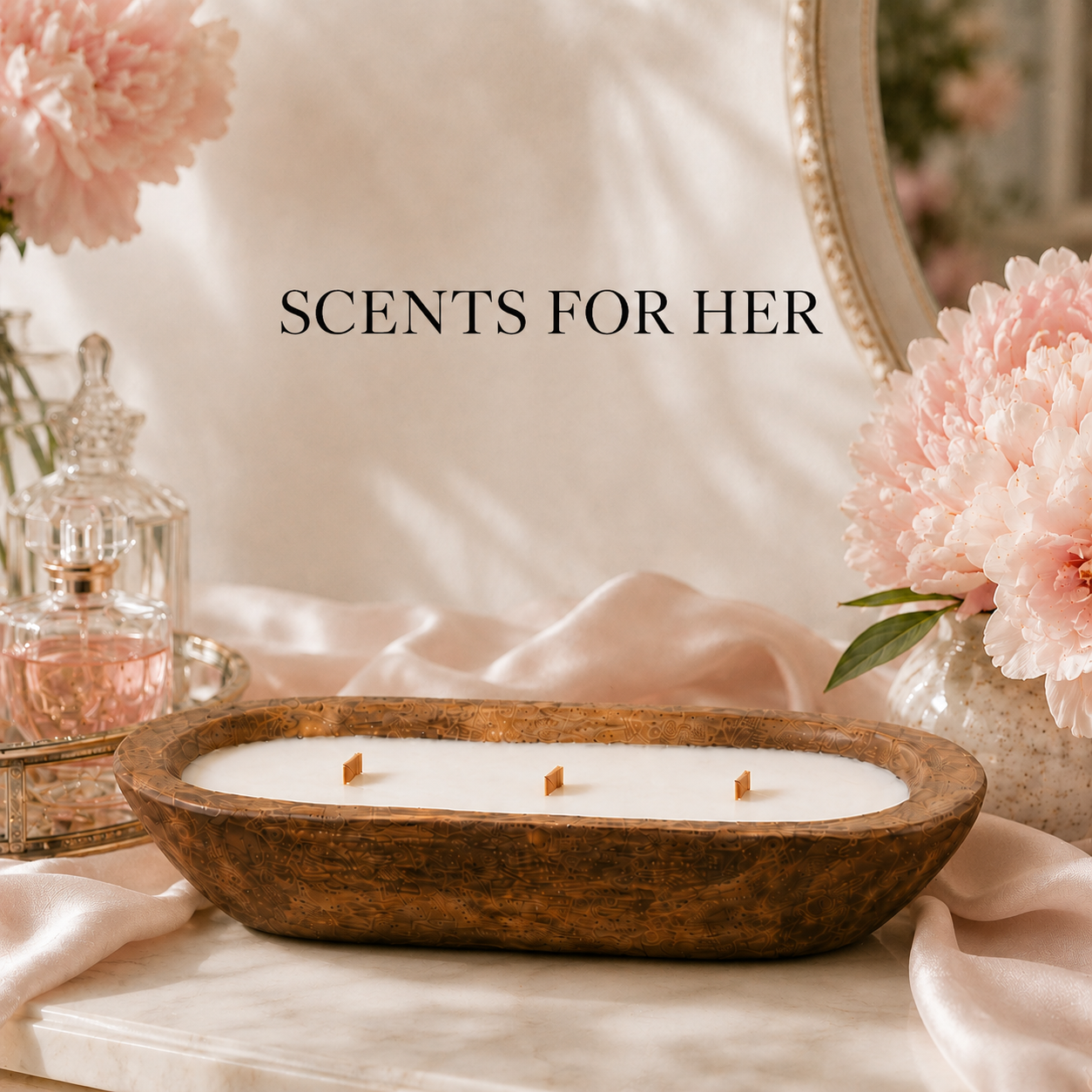 17 oz wooden dough bowl soy candle with three wooden wicks for Scents for Her