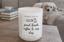 Good Book Coffee and My Dog white tumbler dog lover soy candle