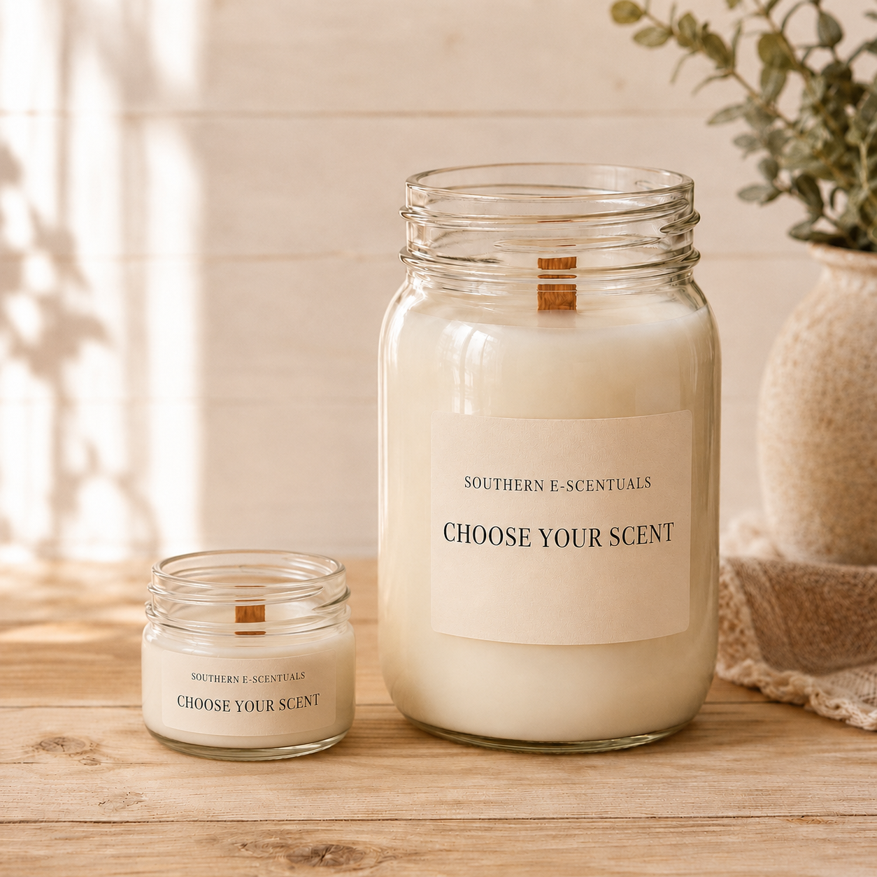 Grapefruit and Lemongrass soy candle available in 4 oz and 16 oz mason jar sizes