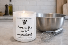 Love Is the Secret Ingredient white tumbler soy candle by Southern E-Scentuals