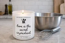 Love is the Secret Ingredient white tumbler kitchen soy candle
