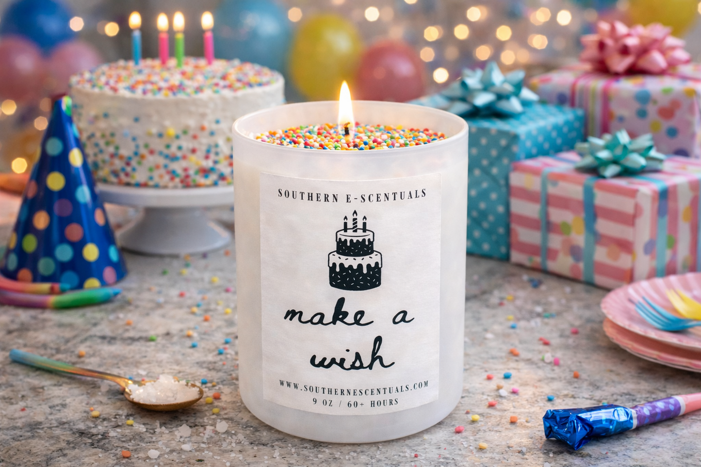 Make a Wish white tumbler birthday soy candle