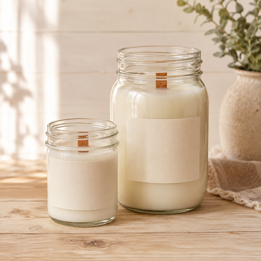 4 oz and 16 oz handmade soy candles in clear Mason jars