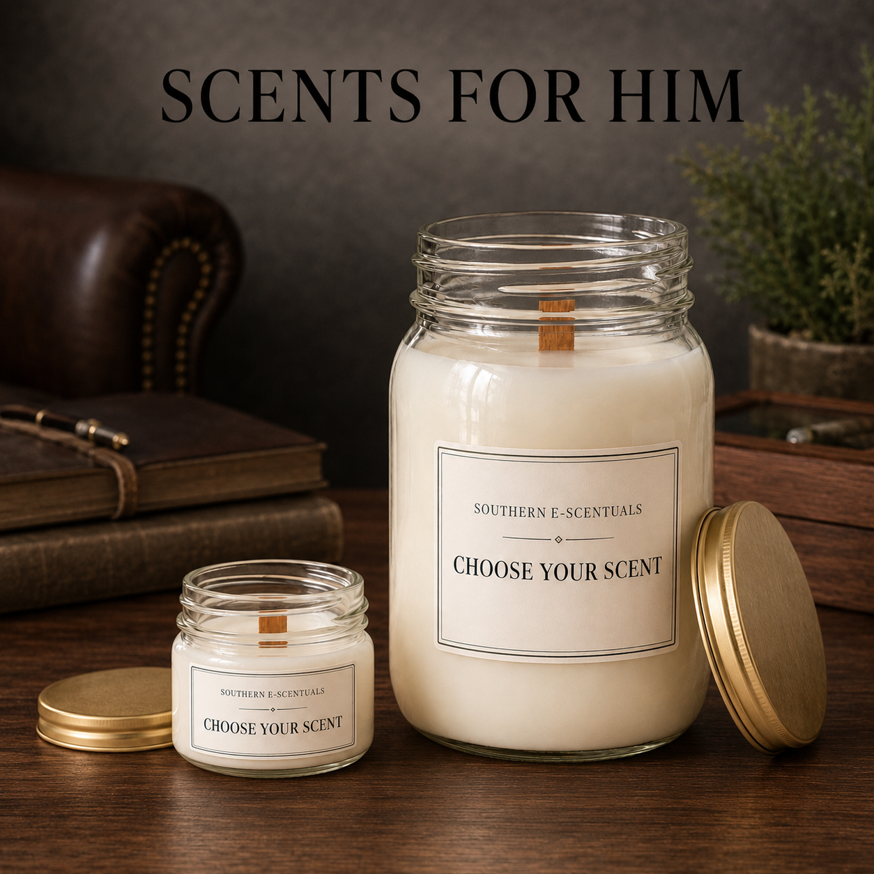 4 oz and 16 oz Mason jar soy candles in Scents for Him