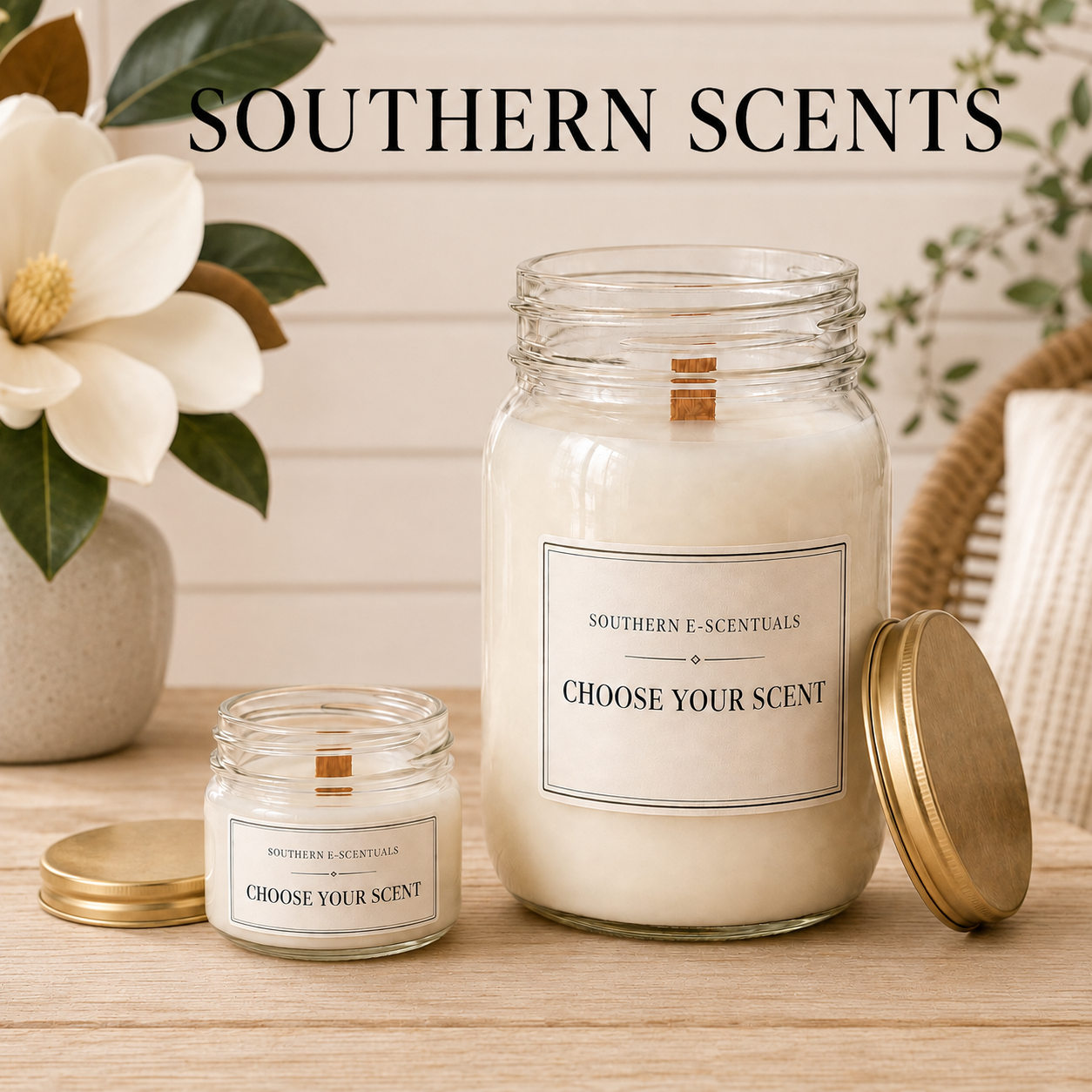 4 oz and 16 oz Mason jar soy candles in Southern Scents