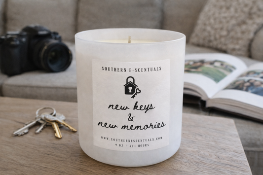 New Keys and New Memories white tumbler housewarming soy candle