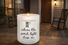 Where the Porch Light Stays On white tumbler housewarming soy candle