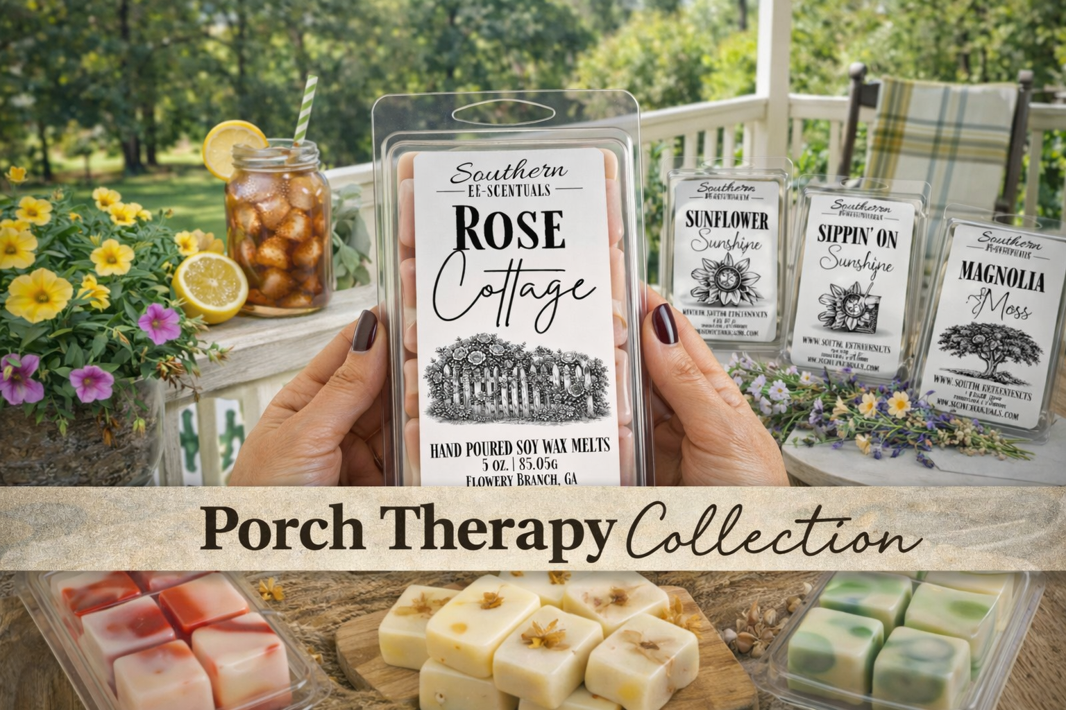 Porch Therapy Wax Melts | Fresh & Relaxing Scents | Highly Scented Soy Wax Melts - Southern E - Scentuals - Retail