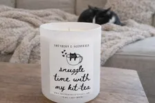 Snuggle Time with My Kit-Tea white tumbler cat lover soy candle