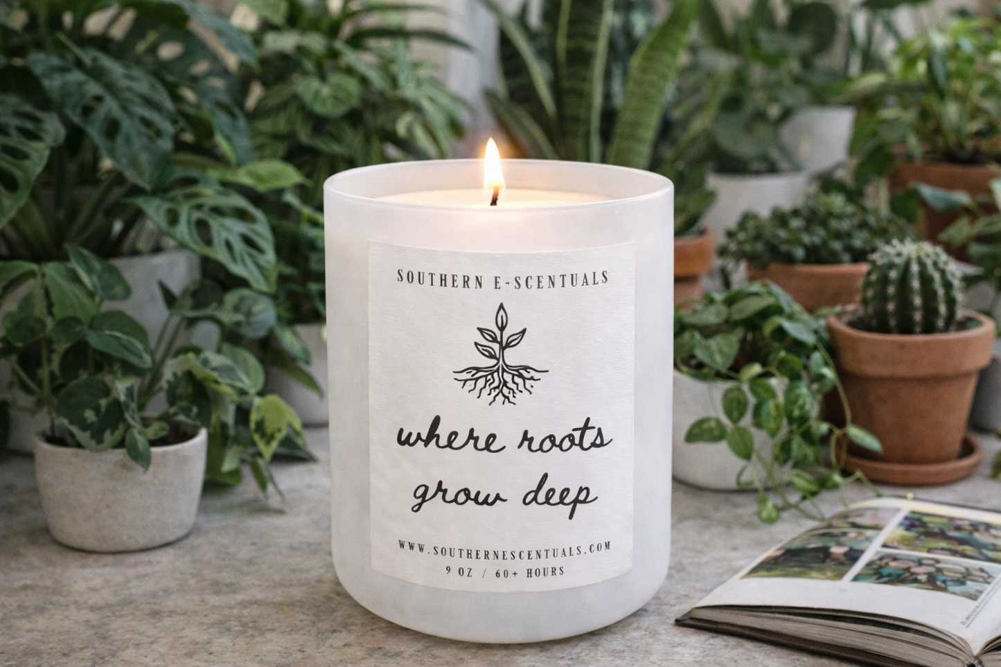 Where Roots Grow Deep white tumbler housewarming soy candle